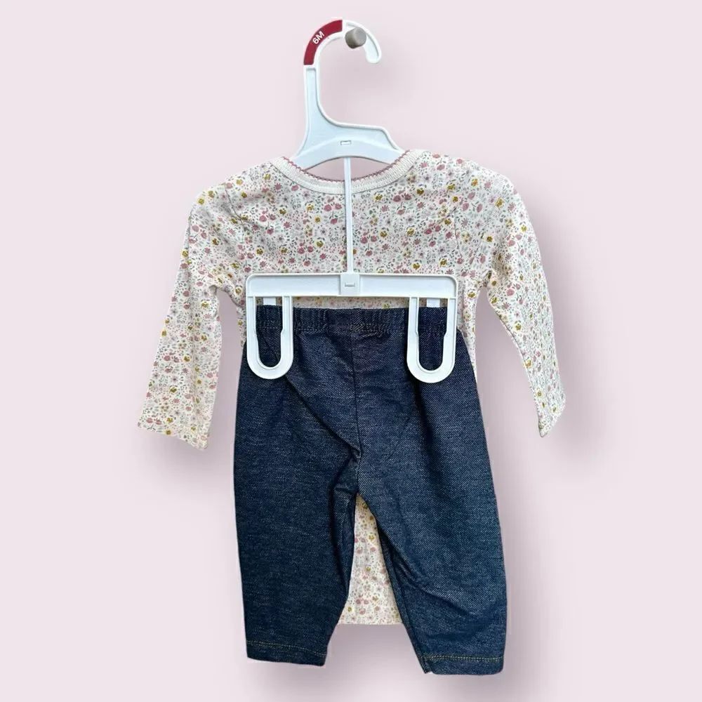 Carters Set Baby Girl 2-Piece Floral Shirt & Faux Jeans Pant Size 6 Month NWT